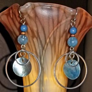 Blue & Silver Shell & Bead Drop Earrings